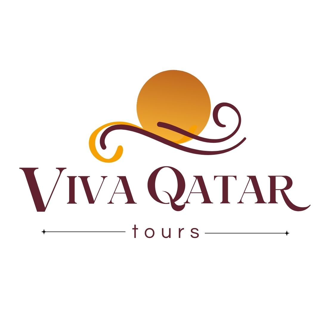 Logo da empresa Viva Qatar Tours, com um sol estilizado em tons de laranja e um design elegante que representa o turismo no Qatar.
